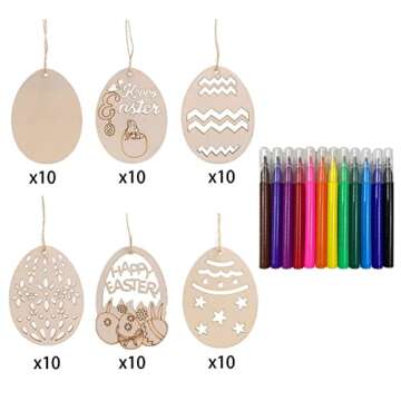 JoFAN 60 PCS Easter Unfinished Wood Slices Wooden Hanging Ornaments Eggs Easter Crafts for Kids DIY ...