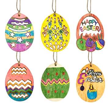 JoFAN 60 PCS Easter Unfinished Wood Slices Wooden Hanging Ornaments Eggs Easter Crafts for Kids DIY Easter Decorations Party Supplies Decor