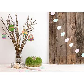 JoFAN 60 PCS Easter Unfinished Wood Slices Wooden Hanging Ornaments Eggs Easter Crafts for Kids DIY Easter Decorations Party Supplies Decor
