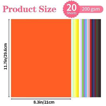 Colored Cardstock 20 Sheets, 20 Assorted Colors A4 Size Cardstock Paper 8.5" x 11, 200GSM 75 lb Cardstock Colored Paper for Card Making, Craft, Scrapbooking, Party Decors, Kids School Supplies