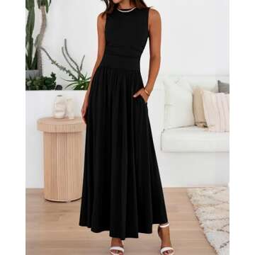 BTFBM Summer Maxi Dress for Women 2025 - Flowy Tank Dress with Pockets