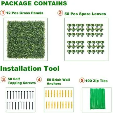 KASZOO 12Pack 20"x20" Artificial Boxwood Grass Backdrop Panels Topiary Hedge Plant, UV Protected Privacy Hedge Screen Faux Boxwood for Outdoor,Indoor,Garden,Fence,Backyard,Greenery Walls