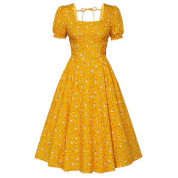 Belle Poque Yellow Floral Dresses for Women - 1950s Vintage Dress Garden Party Cocktail Dress Summer...