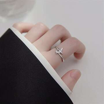 CZ Airplane 925 Sterling Silver Statement Ring for Women Girls Adjustable Expandable Open Wrap Finge...