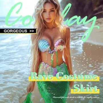 GRAEEN Green Mermaid Skirts Fish Scale Skater Skirts Sparkly Flared Pleated Mini Skirt Party Costume...