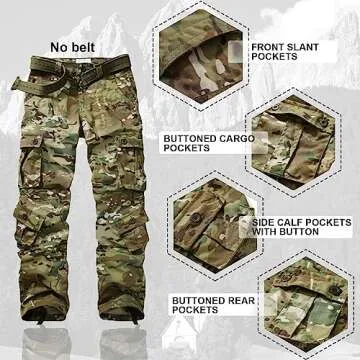 OCANXUE Men's Hiking Pants Waterproof Camo Work Cargo Pants Relaxed Fit Ripstop Tactical Pants with 8 Pockets No Belt CP Camo 30