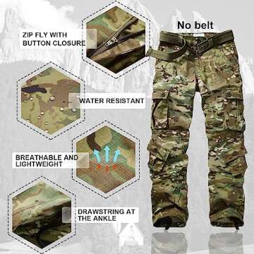 OCANXUE Men's Hiking Pants Waterproof Camo Work Cargo Pants Relaxed Fit Ripstop Tactical Pants with 8 Pockets No Belt CP Camo 30
