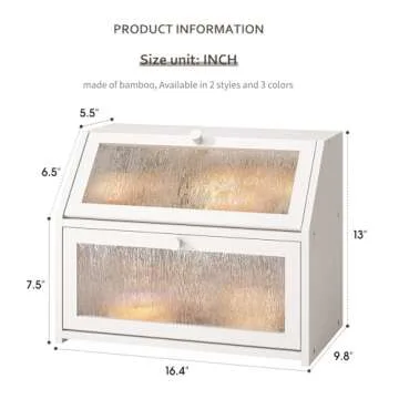 STDDRE Bread Box for Kitchen Countertop Double Layer Bread Box Storage Extra Large Farmhouse Bread Box with Tree Pattern Window(Bamboo White)