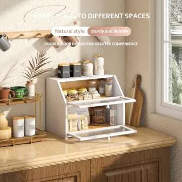 STDDRE Bread Box for Kitchen Countertop Double Layer Bread Box Storage Extra Large Farmhouse Bread Box with Tree Pattern Window(Bamboo White)
