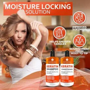 Bellyso Keratin Shampoo and Conditioner Set - Sulfate & Paraben Free