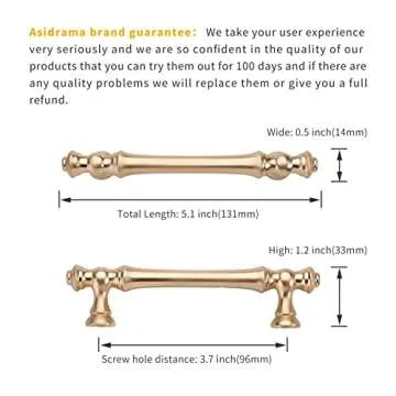 Asidrama 10 Pack 3.75 Inch(96mm) Brushed Brass Kitchen Cabinet Handles, Gold Cabinet Pulls Kitchen Cabinet Hardware for Cupboard Drawer Pulls