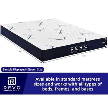 Revo Sleep Deluxe Gel-Infused 10-Inch Memory Foam, Comfortable and Breathable Cooling Mattress, Matt...