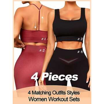 Workout Outfits Sets for Women 4 piece Seamless Backless Tank Sport Bra High Waist Short Yoga Gym Matching Active Set