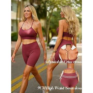 Workout Outfits Sets for Women 4 piece Seamless Backless Tank Sport Bra High Waist Short Yoga Gym Matching Active Set