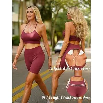 Workout Outfits Sets for Women 4 piece Seamless Backless Tank Sport Bra High Waist Short Yoga Gym Matching Active Set