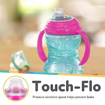 Nuby Clik-It Grip N' Sip Soft Spout No-Spill Training Sippy Cup with Handles - (3-Pack) 10 oz - 4+ Months - Aqua/Purple/Pink