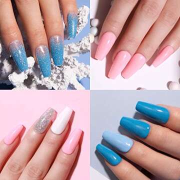 Beetles Dip Powder Nail Kit Starter 6 Colors Blue Pink Dipping Powder Snow White Glitter Nail Dip Set Dip System for French Dip Nails Manicure Nail Art Set,No LED Nail Lamp Needed,0.53 fl.Oz/Each