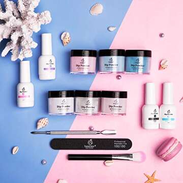 Beetles Dip Powder Nail Kit Starter 6 Colors Blue Pink Dipping Powder Snow White Glitter Nail Dip Set Dip System for French Dip Nails Manicure Nail Art Set,No LED Nail Lamp Needed,0.53 fl.Oz/Each