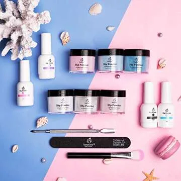Beetles Dip Powder Nail Kit Starter 6 Colors Blue Pink Dipping Powder Snow White Glitter Nail Dip Set Dip System for French Dip Nails Manicure Nail Art Set,No LED Nail Lamp Needed,0.53 fl.Oz/Each