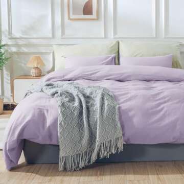 NEXHOME PRO Duvet Cover Set Queen Size Linen Feel Textured Organic Natural 100% Washed Cotton Duvet ...