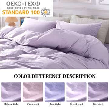 NEXHOME PRO Duvet Cover Set Queen Size Linen Feel Textured Organic Natural 100% Washed Cotton Duvet Cover Purple Lavender Lilac 3 Pieces Bedding Set Zipper Closure, Breathable, Soft (No Comforter)