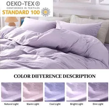 NEXHOME PRO Duvet Cover Set Queen Size Linen Feel Textured Organic Natural 100% Washed Cotton Duvet Cover Purple Lavender Lilac 3 Pieces Bedding Set Zipper Closure, Breathable, Soft (No Comforter)