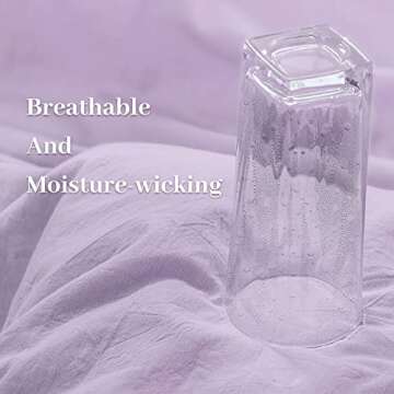 NEXHOME PRO Duvet Cover Set Queen Size Linen Feel Textured Organic Natural 100% Washed Cotton Duvet Cover Purple Lavender Lilac 3 Pieces Bedding Set Zipper Closure, Breathable, Soft (No Comforter)