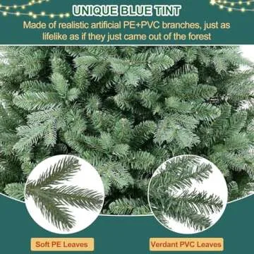 7.5 FT Artificial Skinny Christmas Tree,Unlit Blue Spruce Slim Pencil Xmas Tree with 1755 PE&PVC Mixed Branch Tips,Hinged Pine Tree with Metal Stand for Home Office Décor