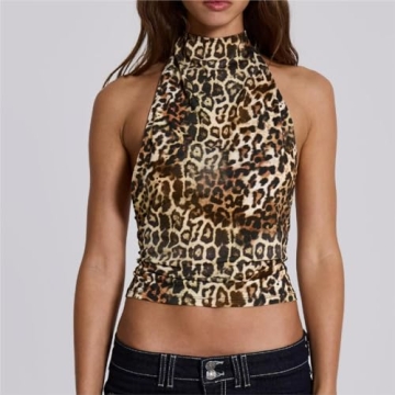 OCUH Leopard Print Halter Tank Top | Vintage Style for Women
