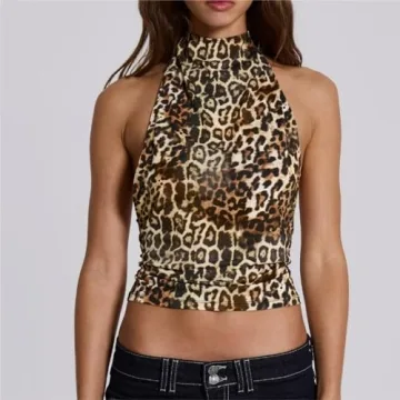 OCUH Leopard Print Halter Tank Top | Vintage Style for Women