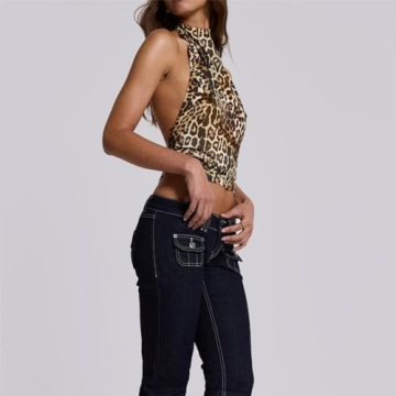 OCUH Leopard Print Halter Tank Top | Vintage Style for Women