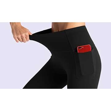 THE GYM PEOPLE Tummy Control Workout Leggings with Pockets High Waist Athletic Yoga Pants for Women Running, Fitness (Black-1, Large)