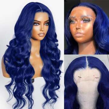 LuAiJa Blue Wigs Human Hair 13x4 HD Lace Blue Body Wave Lace Front Wig Human Hair Blue Colored Lace Front Wigs Pre Plucked 150% Density Dark Blue Wig Human Hair 20 inch