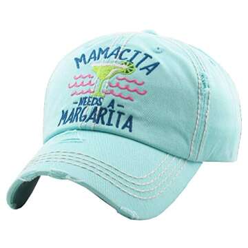 Distressed Baseball Cap Vintage Dad Hat - Mamacita Needs a Margarita (Mint)