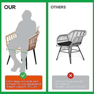 PORWEY 3 Piece Patio Bistro Set, Outdoor Wicker Apartment Balcony Furniture Sets, Rattan Table and C...