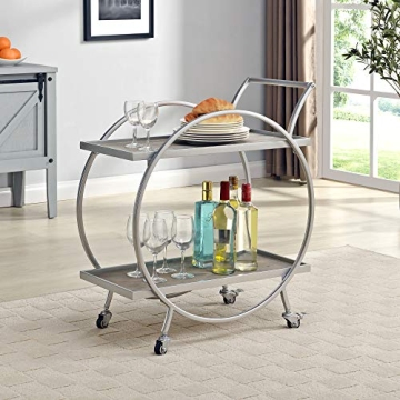 FirsTime & Co. Silver and Gray Odessa Bar Cart, 2 Tier Mobile Mini Bar, Kitchen Serving Cart and Cof...
