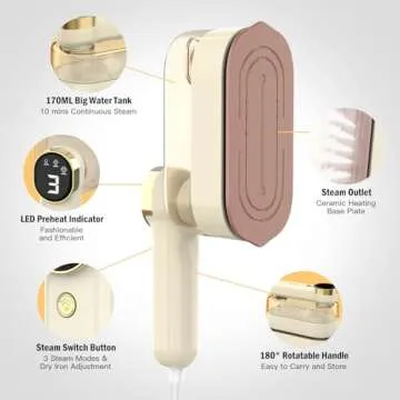 Travel Steamer Iron for Clothes, Oragerju Portable Steamer for Clothes, Horizontal & Vertical Steaming with 3 Steam Levels, Handheld Clothing Steamer, 2 in 1 Dry and Wet Ironing, 10s Fast Heat-Up