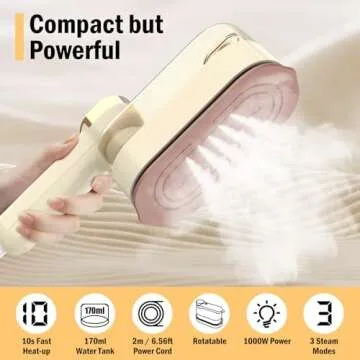 Travel Steamer Iron for Clothes, Oragerju Portable Steamer for Clothes, Horizontal & Vertical Steaming with 3 Steam Levels, Handheld Clothing Steamer, 2 in 1 Dry and Wet Ironing, 10s Fast Heat-Up