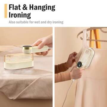 Travel Steamer Iron for Clothes, Oragerju Portable Steamer for Clothes, Horizontal & Vertical Steaming with 3 Steam Levels, Handheld Clothing Steamer, 2 in 1 Dry and Wet Ironing, 10s Fast Heat-Up