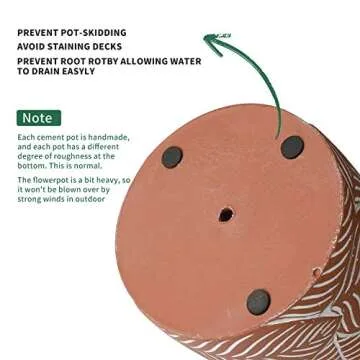 POTEY Cement Planter Flower Pot - 4.8" Vintage Indoor Plants Containers Unglazed Medium Bonsai with Drain Hole - Terracotta, Leaves Embossment