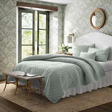Laura Ashley - King Quilt Set, Solid Velvet Reversible Bedding, All Season Home Decor with Shams & B...