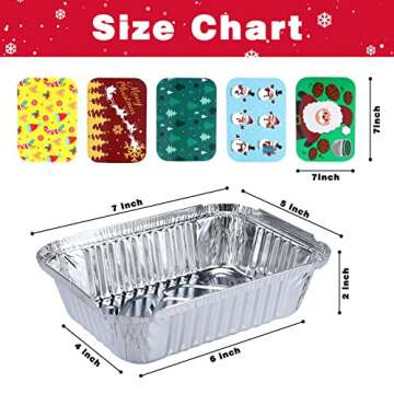 40Pcs Christmas Aluminum Pans With Lids,8 Holiday Designs,Foil Pans for Gift Giving Rectangular Treat Foil Containers Cookie Tins for Holiday Leftovers or Cookie Exchange,7.3"l X 5.1"w X 2"d