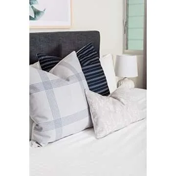 GRATEFUL GOOSE Modern Decorative Throw Pillow Covers Combination Set of 3 (1) 12”x20”, (1) 20”x20”, (1) 22”x22”, Printed Fabric for Couch Home Decor, Inserts not Included (Stripe Navy, Grey & Floral)