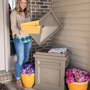 Step2 Express Package Delivery Box, Weather Resistant, Large Outdoor Parcel Storage, Made of Durable Plastic, No Installations, Secures Packages, Mocha