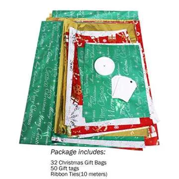WesGen Christmas Gift Bags - 32Pcs in 4 Sizes and Designs