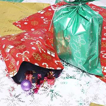 WesGen Christmas Gift Bags, 32Pcs Santa Wrapping Bag in 4 Sizes and 4 Designs with Ribbon Ties and Tags for Wrapping Holiday