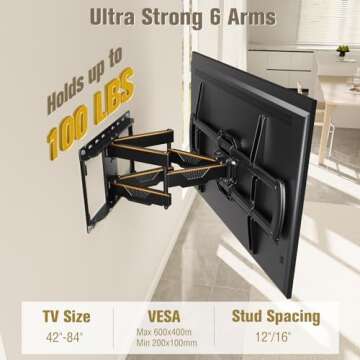 Mounting Dream TV Wall Mount, UL Listed Full Motion Mount Bracket for 42-84 Inch Flat Screen TVs, Sw...
