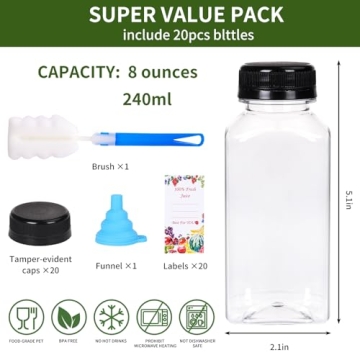 SUPERLELE Juice Bottle Set - 20 Reusable Containers for Drinks