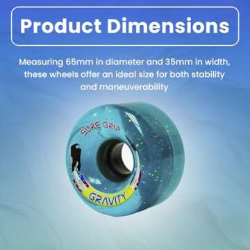 Sure-Grip Gravity Glitter Roller Skate Outdoor Wheels - Made Super Hi-Rebound Polyurethane - 78A Durometer, 65mm D X 35mm W - Durable Performance, Beginner Friendly - Blue (Set of 8)