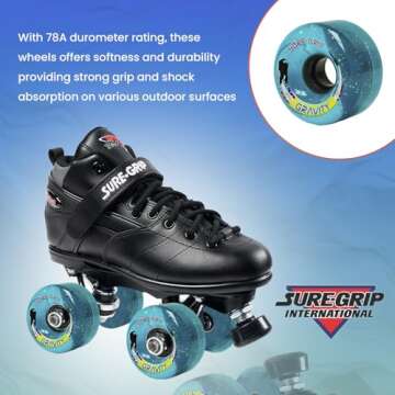 Sure-Grip Gravity Glitter Roller Skate Outdoor Wheels - Made Super Hi-Rebound Polyurethane - 78A Durometer, 65mm D X 35mm W - Durable Performance, Beginner Friendly - Blue (Set of 8)